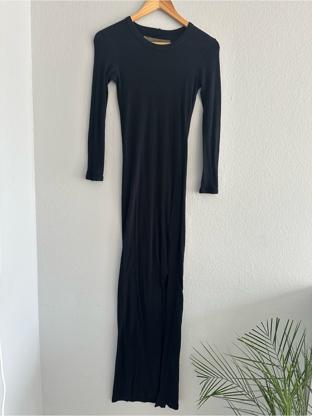 Enza Costa Cotton Cashmere Long Sleeve Slit Maxi Dress Black XS